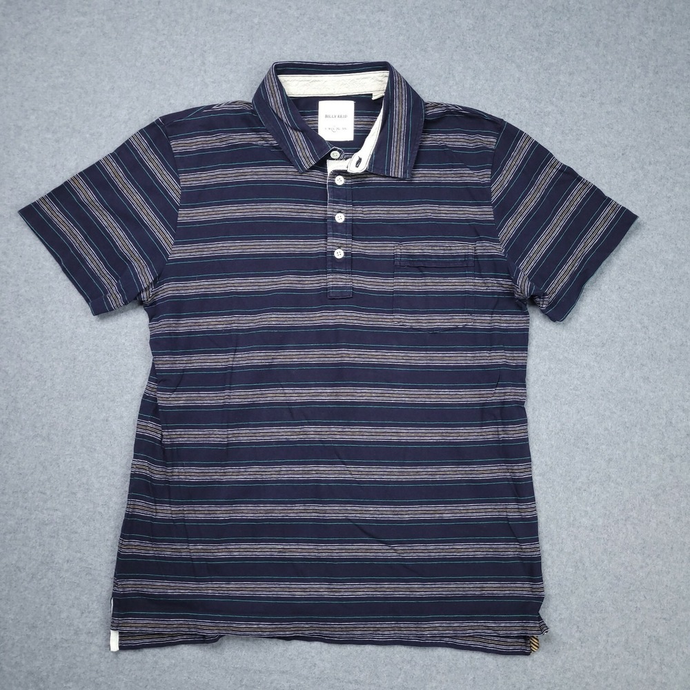 Billy Reid Polo Shirt Adult Large Short Sleeve Blue Striped Mens